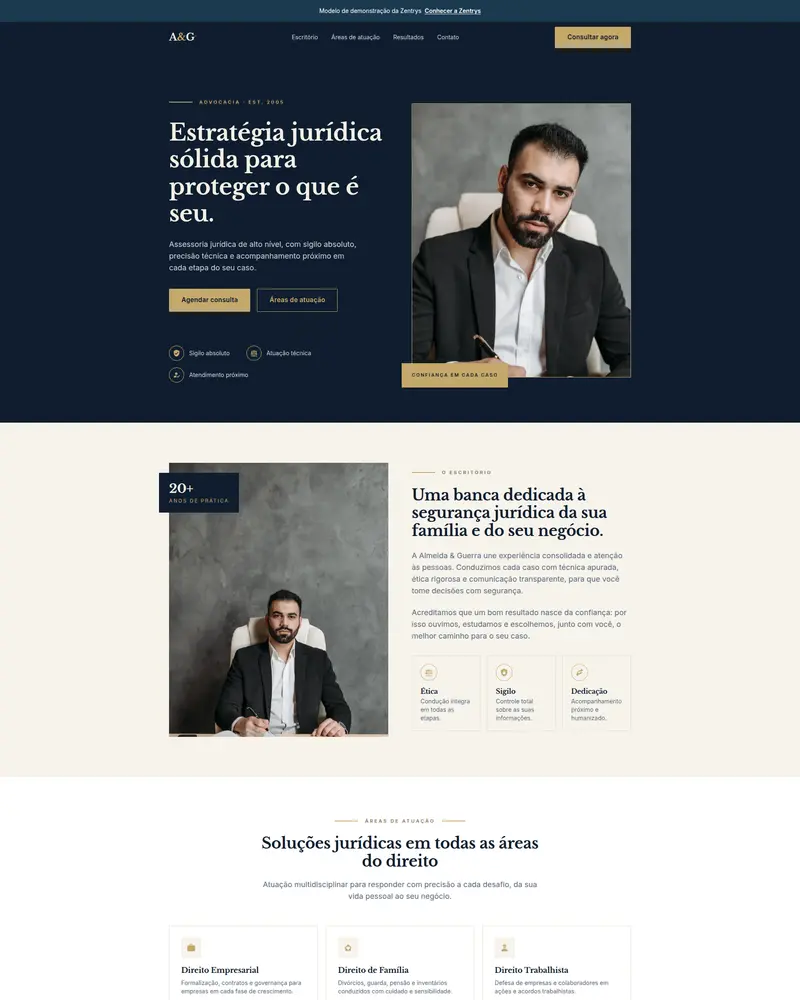 Prévia do template Advocacia — Modelo 1